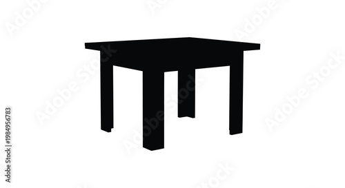 A stark black silhouette of a simple square table against a white background silhouette