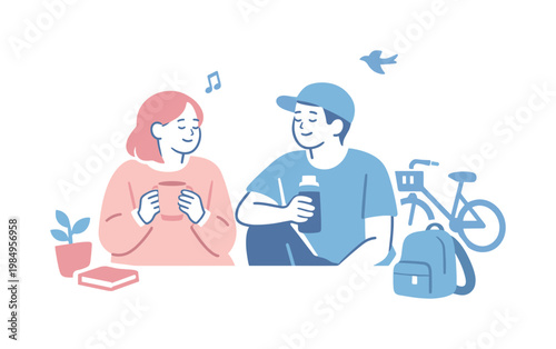 Friends pausing to enjoy shared moment during daily routine, calm expressions and balanced composition highlighting companionship