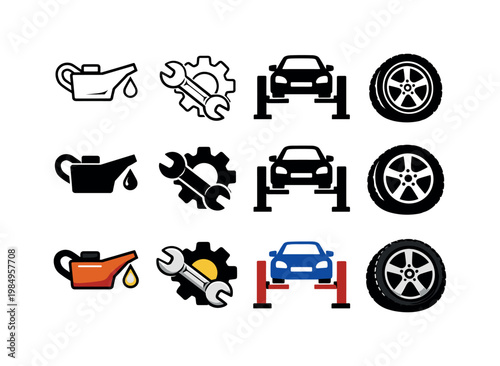 Icon object one representing the first car service element, icon object two representing the second, icon object three