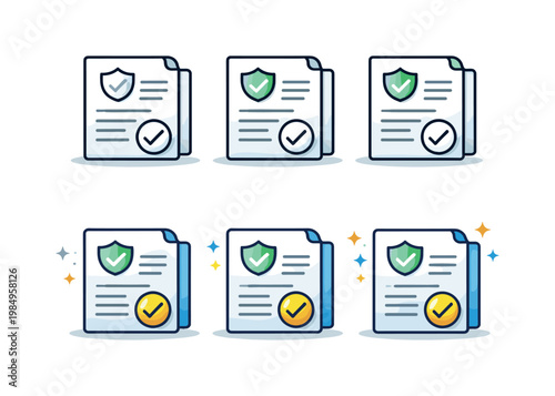 Coverage activation unfolds as matching insurance documents placed left to right, uniform page shapes and corner folds duplicated