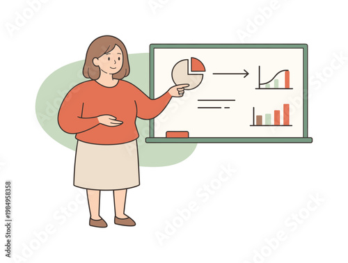 Soft teacher stands beside a board explaining a lesson as hands move slowly and the space remains calm  scene of teacher