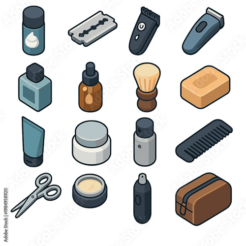 Collection of isometric grooming and personal care products for men's hygiene