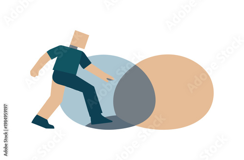 Human figure stepping into the overlap to examine ambiguity rather than avoid confusion. Stylized editorial character