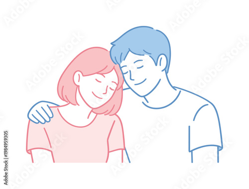 Partners sharing gentle smile together in peaceful moment, friendly proportions and soft interaction capturing quiet affection