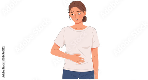 Woman with hand on her stomach.