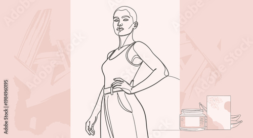 Woman in elegant dress holding ribbon.