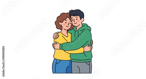 Young couple hugging warmly happy affection showing love and connection caring relationship friendship casual style