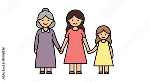 Three generations of women holding hands, symbolizing family love and generational connection