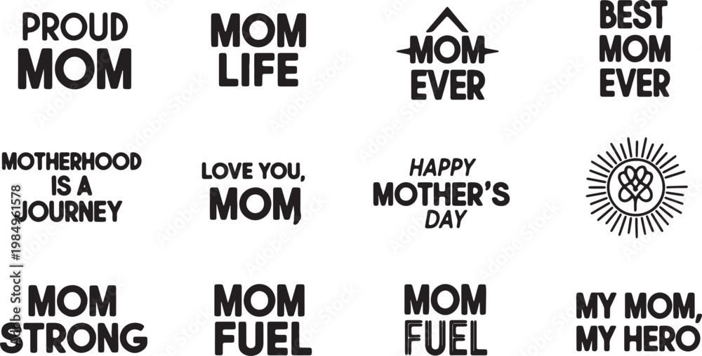 Obraz premium Set of mother's day quotes and phrases for cards or apparel design