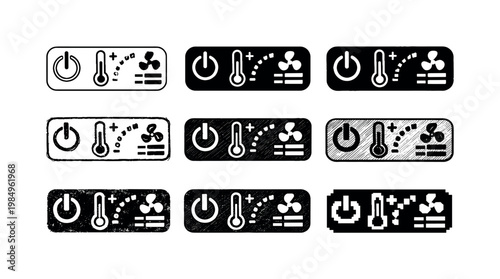 Fan Heater Control Styles. Control panel or buttons of a fan heater for power, temperature, and fan speed adjustment  Create ONE