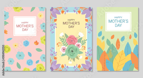 Mother's day greeting cards with floral and leaf motifs, celebration, love, appreciation, beautiful