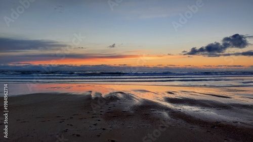 Sunset over wild beach in Vielle-Saint-Girons on French Atlantic coast