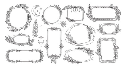 Collection of decorative dotted frames and borders, varied shapes including oval, rectangle, and abstract, for design elements