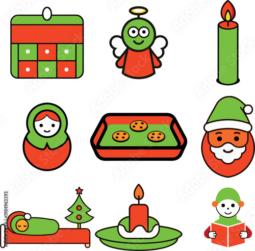 Christmas Line Art Icon Set – Holiday Winter Outline Symbols Collection
