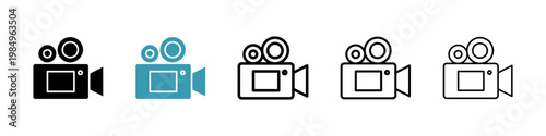 Video camera icons collection in black and blue colors
