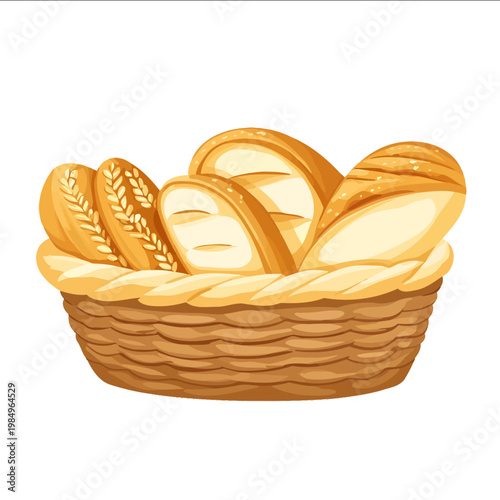 simple vector bread basket clipart illustration white background vector art style simple design flat illustration no shadows