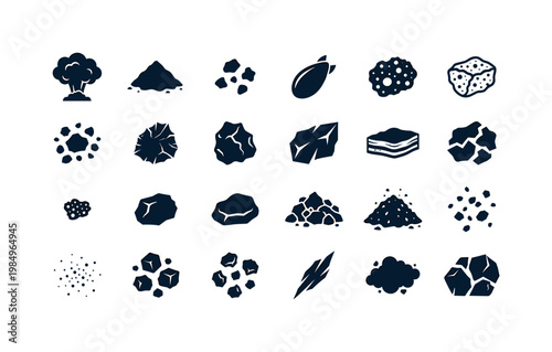 Volcanic rock fragments and debris like ash lapilli bombs and scattered eruption materials from explosive volcanic activity clean