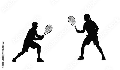 Two tennis players are captured in a dynamic moment during a match showcasing athletic prowess and competition a striking silhouette high quality professional detailed