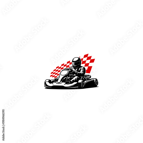 Racing Kart Driver Wearing Helmet.