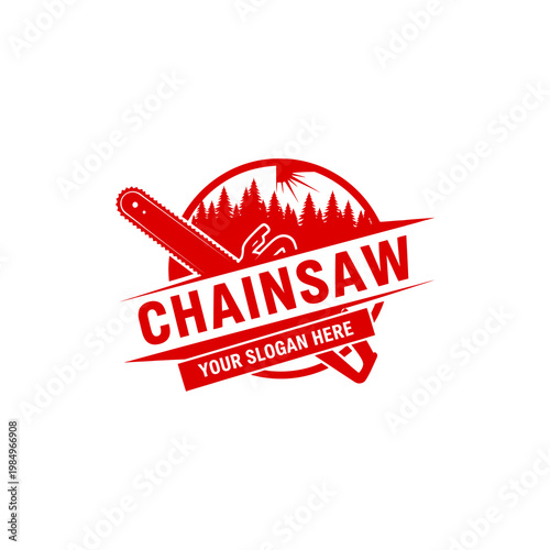 Red Chainsaw Logo Design Template.