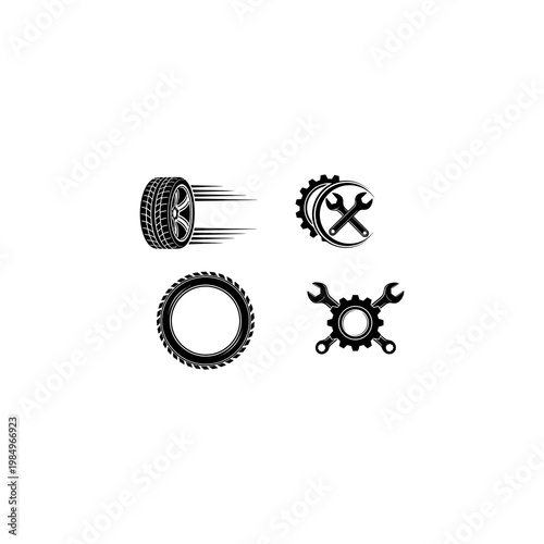 Mechanical gear and tool icons set.
