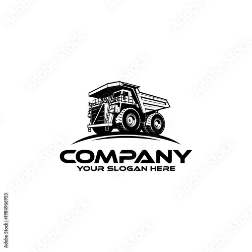 Black and white dump truck illustration.