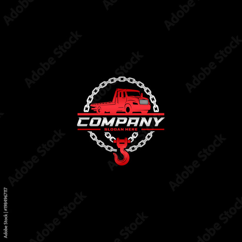 Red truck company logo emblem design.