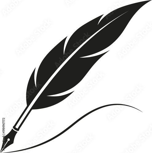 A black feather quill pen nib writing instrument for creative graphic design