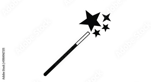 Magic wand, star icons, black vector graphics, mystical symbol
