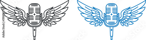 Vintage Microphone with Wings, Winged Microphone Illustration