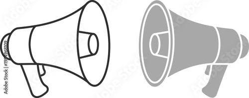 Vector illustration of two megaphones in black and gray on white background for communication and announcement purposes effectively