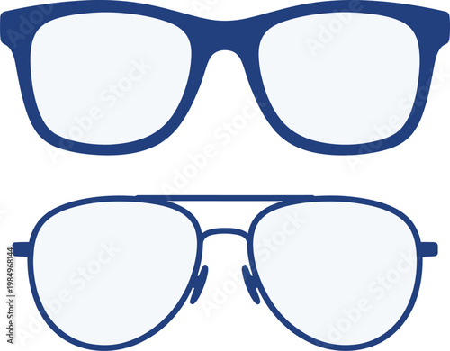 Vector illustration of two stylish glasses with black frames and clear lenses in a modern design
