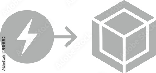 Vector graphic illustrating energy transfer to a cube design element