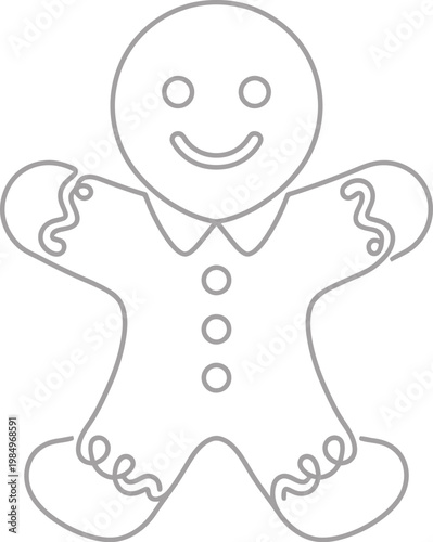 Smiling gingerbread man with icing details and a cheerful face
