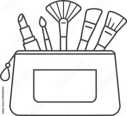 Vector illustration of makeup brushes in a cosmetic bag design