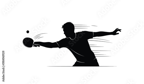 A dynamic image depicts a table tennis player in mid swing powerfully returning a serve with focused energy a bold silhouette high quality professional