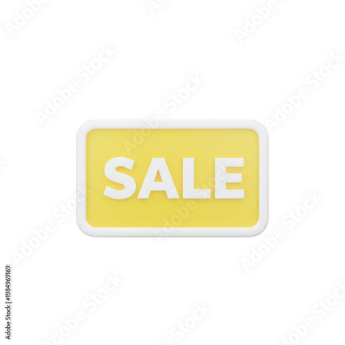 Rectangular sale tag with yellow background and white text isolated on transparent background