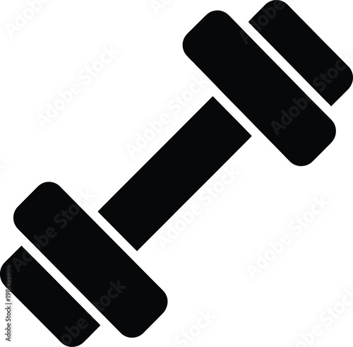 Black vector graphic illustration of a dumbbell for fitness and workout routines with a solid design