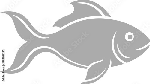 Grey fish vector illustration with white outlines swimming right