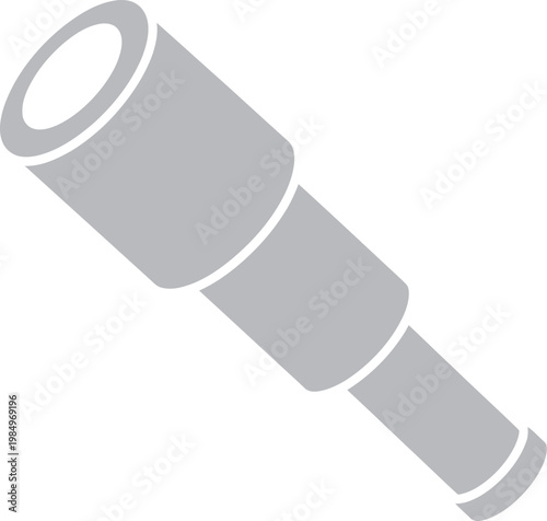 Vector graphic illustration of a gray monocular telescope or spyglass with a white background