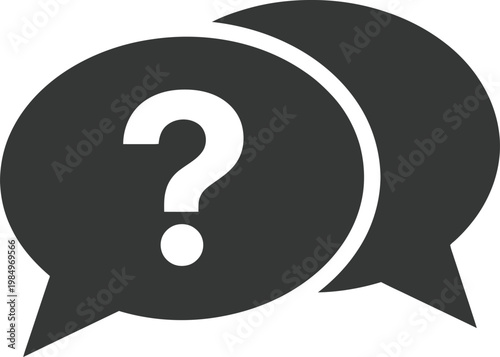 Vector illustration of two speech bubbles with a question mark symbol inside one, used for representing unknown or uncertain communication in graphic designs