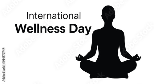 Silhouette of person meditating in lotus position for international wellness day