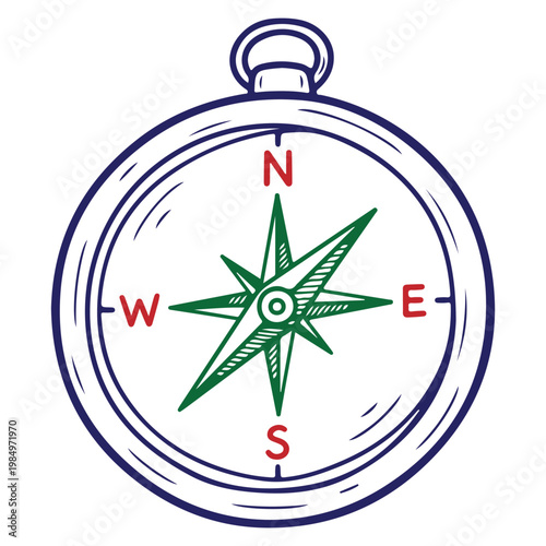 Vintage Compass Illustration Showing Directional Points.
