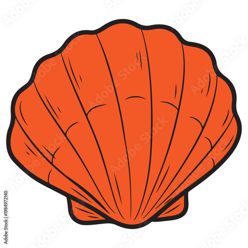 Orange Scallop Seashell Illustration Isolated on White.