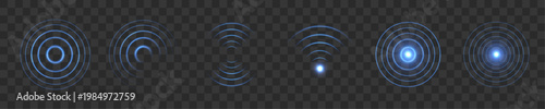 Futuristic digital radar interfaces with glowing concentric waves and signal detection lines. The neon background embodies the wireless communication concept of the vector graphics.