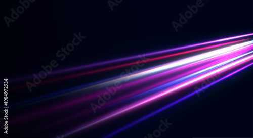 Bright speed lines radiate outward, forming curves and creating glowing trails and light reflections. Futuristic highway light trails with glowing stripes and motion blur.