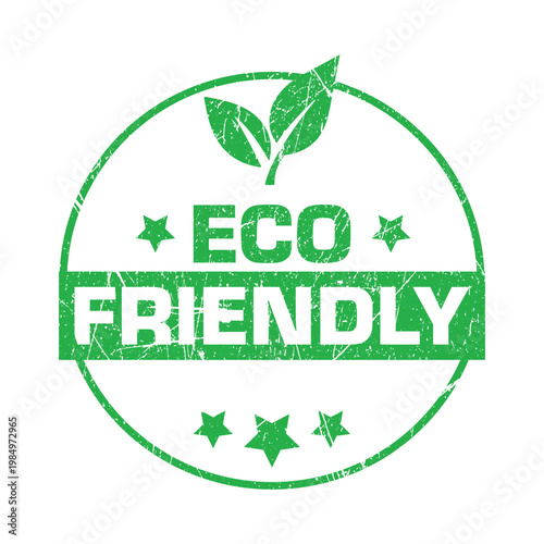 Eco friendly green grunge stamp with leaf