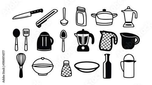 Kitchen Tools Line Icon Set Cooking Utensils Minimal Outline Vector Collection