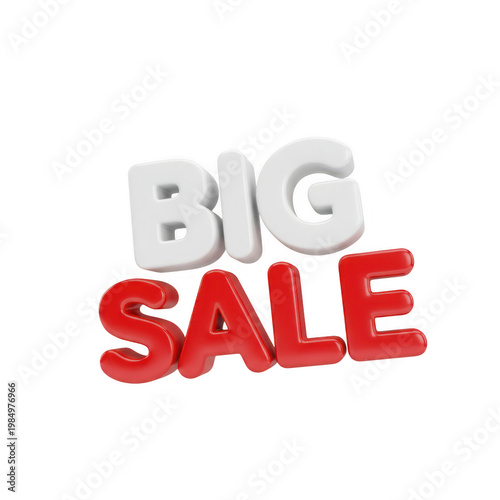 Bold red and white big sale sign with a 3d effect isolated on transparent background