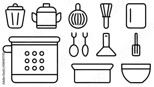 Kitchen Tools Line Icon Set Cooking Utensils Minimal Outline Vector Collection